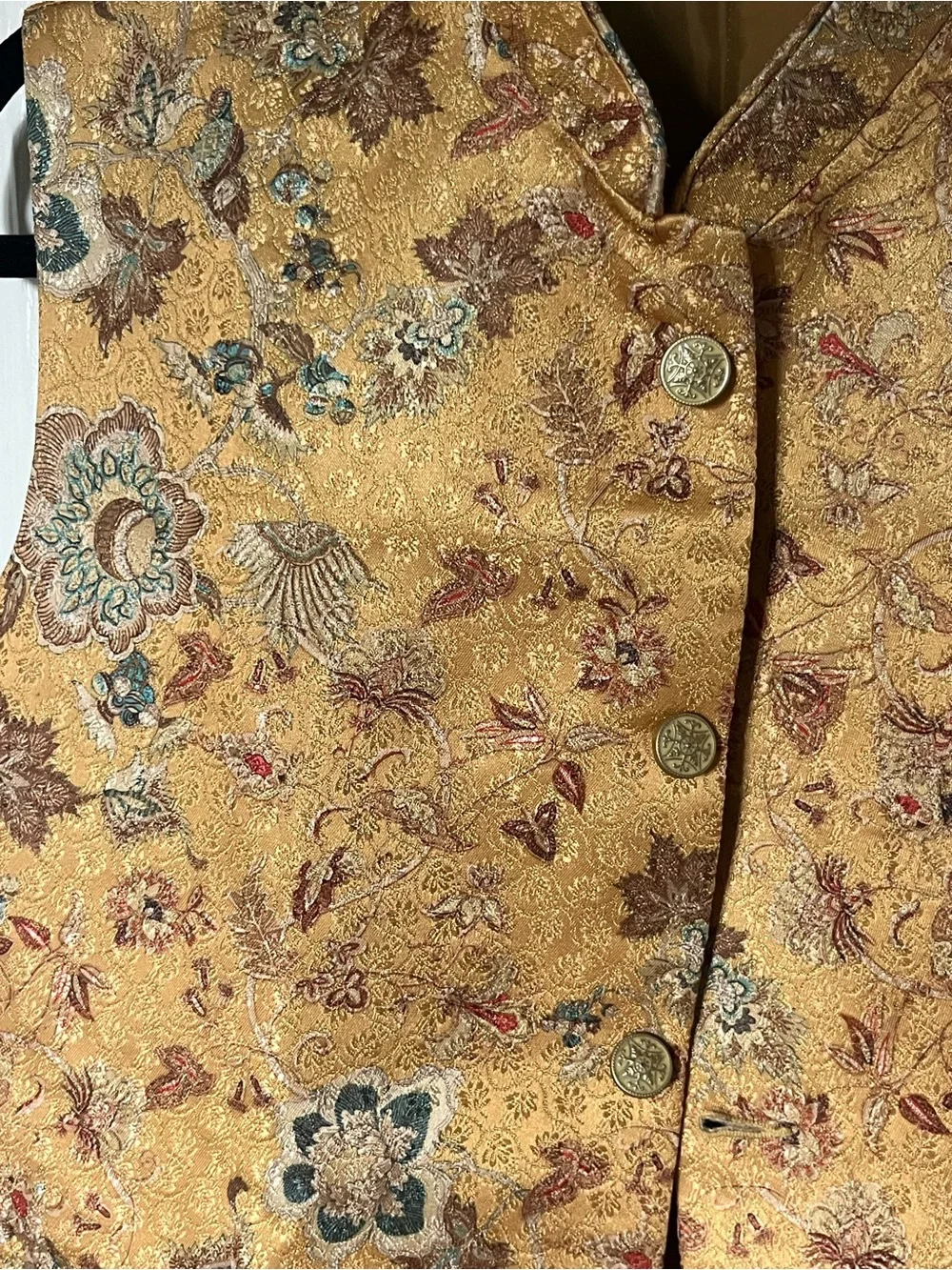 Rutba Fashion Gold Brocade Floral Nehru Vest - Size 38 - Picture 2 of 4